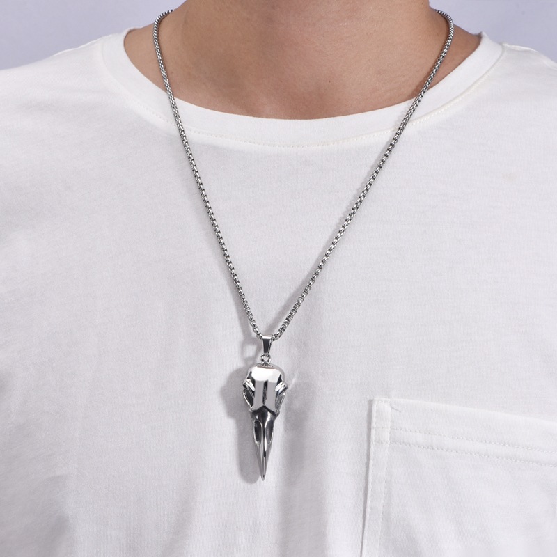 Crow, Geometric Pattern Unisex Gender Polishing Design Punk Crow Geometric Titanium Steel Polishing Unisex Pendant Necklace