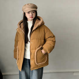 女童韩系小熊卡通连帽棉服儿童冬季加厚保暖宽松外套中大童面包服