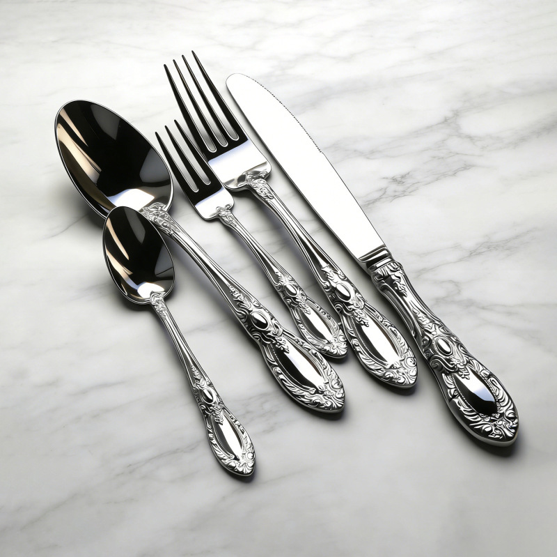 304 Stainless Steel Baroque Retro Style Royal Court Art Relief Western-Style Knife, Fork, Spoon 5-Piece Set Tableware 304 Stainless Steel Baroque Retro Style Royal Court Art Relief Western-Style Knife, Fork, Spoon 5-Piece Set Tableware