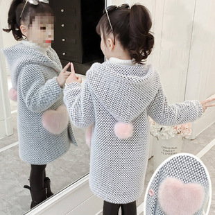 Girls' New 2024 Autumn and Winter Western Style Long Woolen Coat Children's Thickened Woolen Coat Baby's Winter Warm Wear