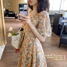 小雏菊碎花裙子2025新款油画女雪纺长裙收腰显瘦修身连衣裙女春夏
