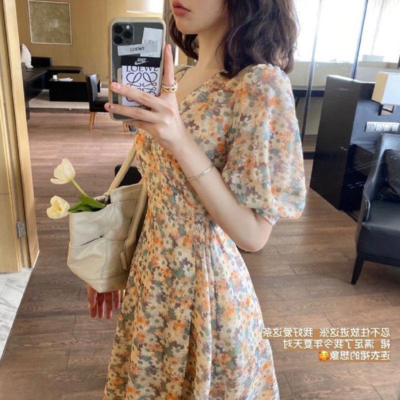 Little Daisy Floral Dress 2026 New Style Oil Painting Women's Chiffon Long Dress Slim Fit Waist-Cinching Dress for Women Spring/Summer