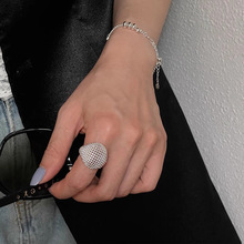 新款韩国镂空网格圆球戒指女小众设计圆形食指戒网红潮流气质饰品