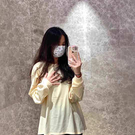 美式复古长袖t恤女春秋打底宽松设计感小众圆领叠穿内搭纯色上衣
