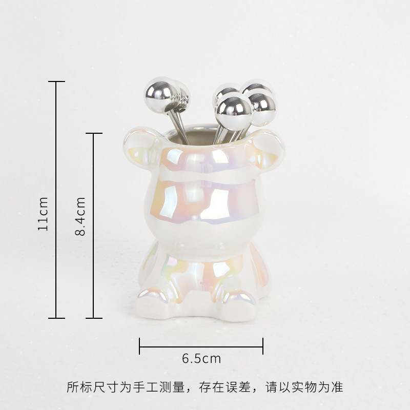 フルーツフォークステンレス鋼セット家庭用食器クリエイティブかわいいセラミッククマ保存瓶フルーツピックフルーツインサート|undefined