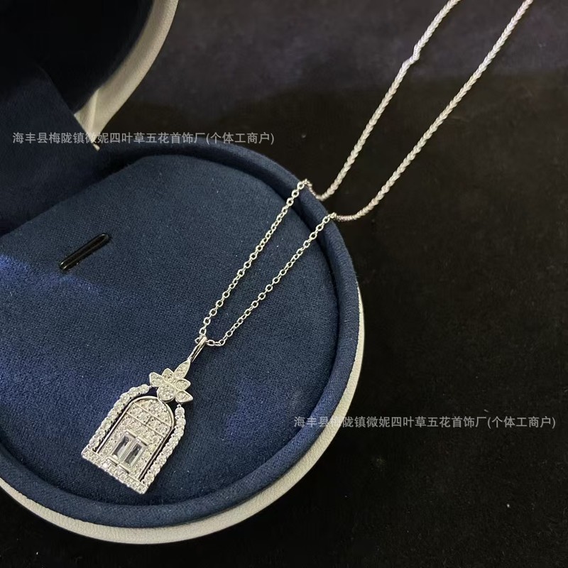 フルダイヤモンド四つ葉のクローバーネックレスレディース S925 シルバー HW ハイバージョンログネックレスライト高級ニッチハイエンド気質鎖骨チェーン|undefined