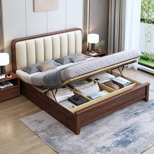 Nordic walnut solid wood bed modern simple 1.5 meters soft back bed size apartment 1.8 meters storage double bed 