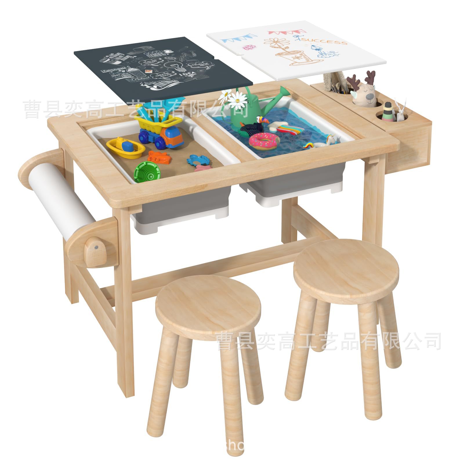 Cross-Border Wooden Children's Sensory Table Game Water Table Children's Art Painting Table Sensory Trash Can Table Play Sand Table