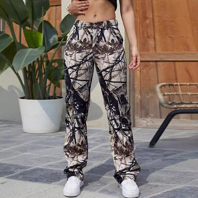 P001 Street Drawstring Waist Camouflage Print Pocket Cargo Casual Sports Outdoor Pants
