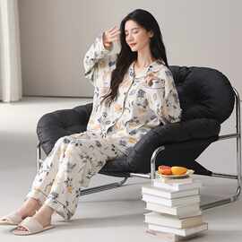 纯棉睡衣女款2025新款春秋季长袖简约大码可外穿家居服套装秋冬季