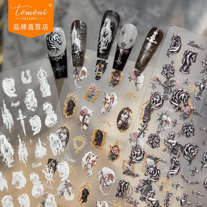 Tomoni Hot Stamping Nail Art Stickers DIY Popular European and American Exquisite Nail Stickers Retro Saint Knight Stickers Jewelry