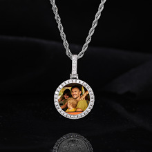 欧美跨境嘻哈圆形铜镶锆个性相框吊坠定制DIY创意照片项链男批发