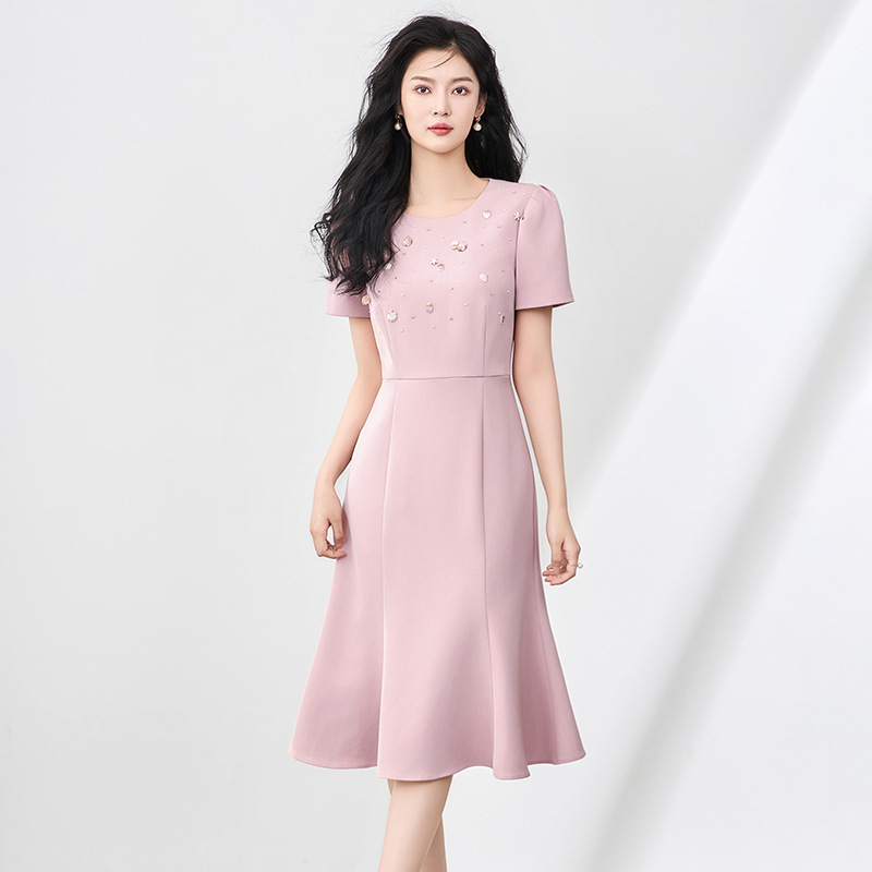 Đầm suông nữ midi mùa hè tay ngắn cổ tròn — 2506905 - Đỏ chi tiết 1