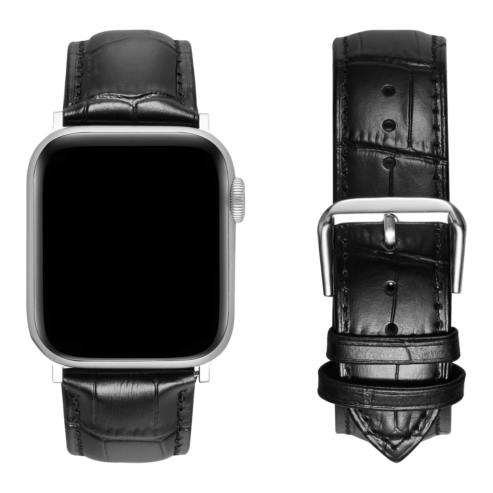 Применимые часы Apple Watch из кожи крокодила с узором Apple watch 456789se мужские с ультрасеребряной стальной пряжкой