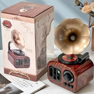 Cute Retro Gramophone Music Box Eight-Tone Living Room Literary Decoration Desktop Ornaments Holiday Birthday Gifts for Men and Women