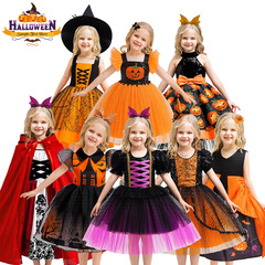 外贸万圣cos女童印花裙Halloween dress连衣儿童节日派对童礼服