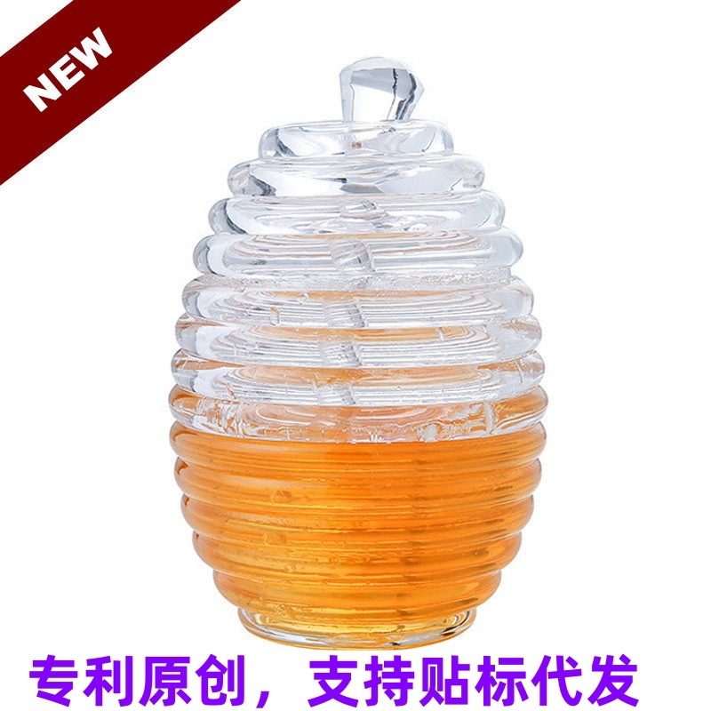 帶攪拌棒蜂蜜罐 蜂蜜瓶果汁果醬罐跨境廠家 容量265ML 透明245g