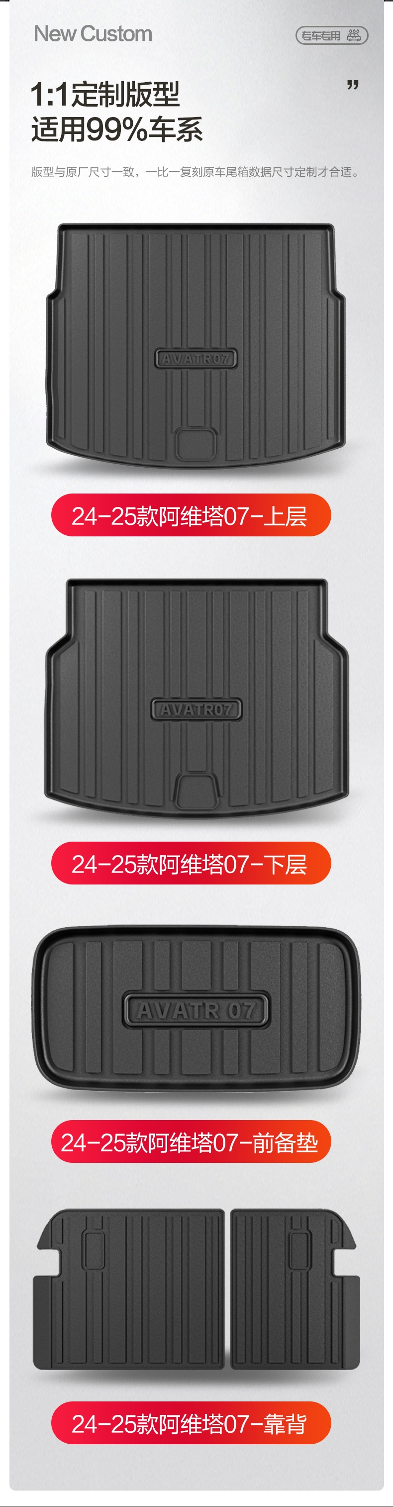 Avita 07 Trunk Mat Car Interior Modification Accessories Decorative Accessories TPE Waterproof Trunk Mat