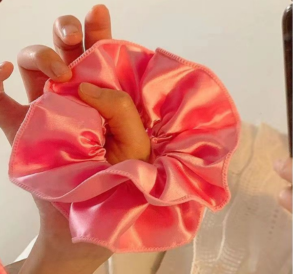 69＃玫红色双层缎面发圈