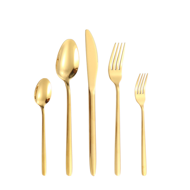 Productos de comercio electrónico transfronterizo cuchillo de acero inoxidable tenedor cuchara conjunto de cola redonda 5 piezas principales cuchillo de filete tenedor cuchara de comida tenedor cuchara de postre tenedor