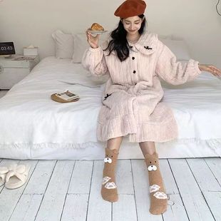 Bear coral velvet socks female confinement socks postpartum autumn and winter thickened warm home sleep pregnant women plush floor socks