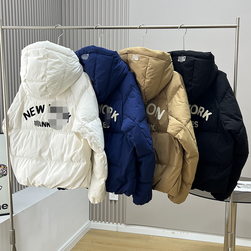 羽绒服女 张凌赫同款连帽学院风毛巾刺绣加厚保暖男女情侣款外套|undefined