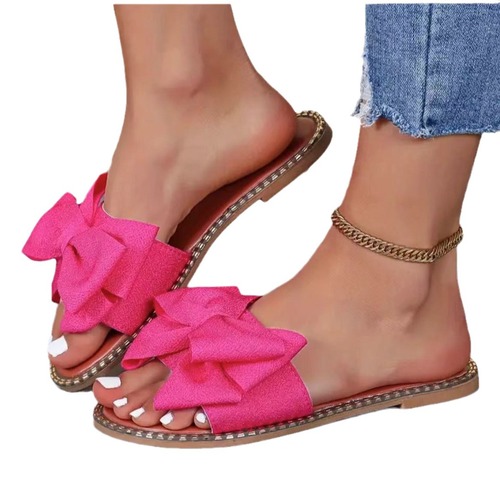 Flat sole water drill bowknot one-piece women's outdoor wear solid color lightweight fabric sandals