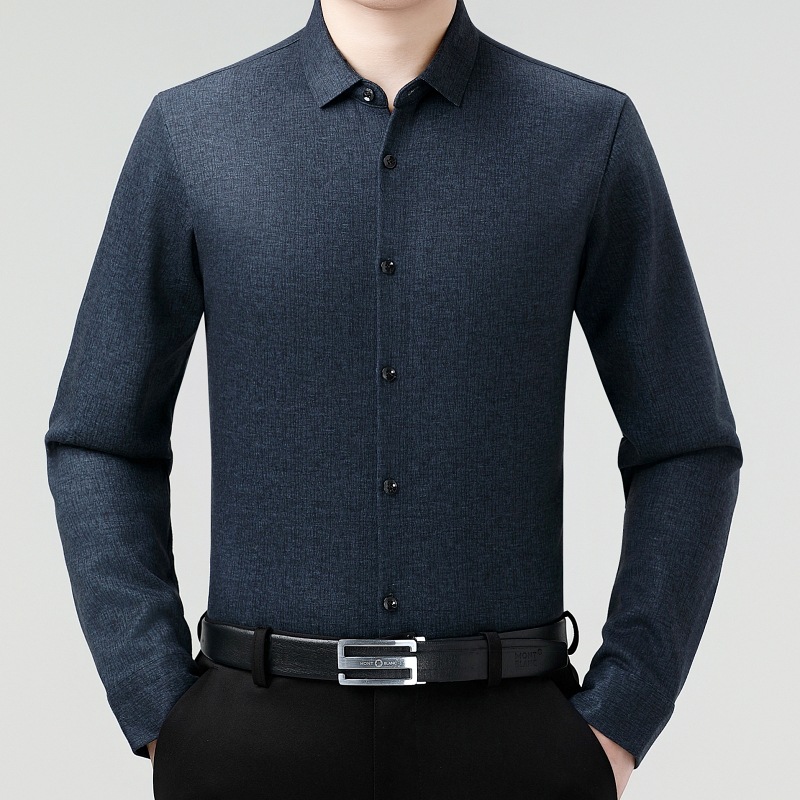 专柜男士山羊绒衬衣25秋冬加绒保暖中年爸爸上衣休闲免烫男装衬衣