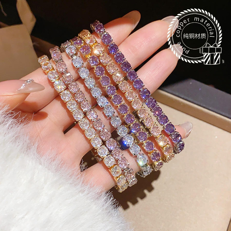 18K Gold-Plated Zircon Tennis Bracelet for Women with Square Clasp, Fashionable, Versatile, Light Luxury, High-End Feel Jewelry 18K Gold-Plated Zircon Tennis Bracelet for Women with Square Clasp, Fashionable, Versatile, Light Luxury, High-End Feel Jewelry