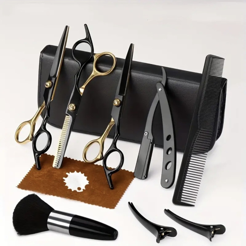 理发剪刀✂️黑金不锈钢平牙剪家用美发剪刀专业理发神器工具套装|undefined