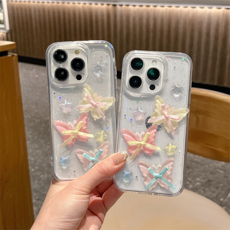Ins Colorful Butterfly Star Iphone17Promax Phone Case Suitable for Apple 15Pro Transparent 14 Handmade