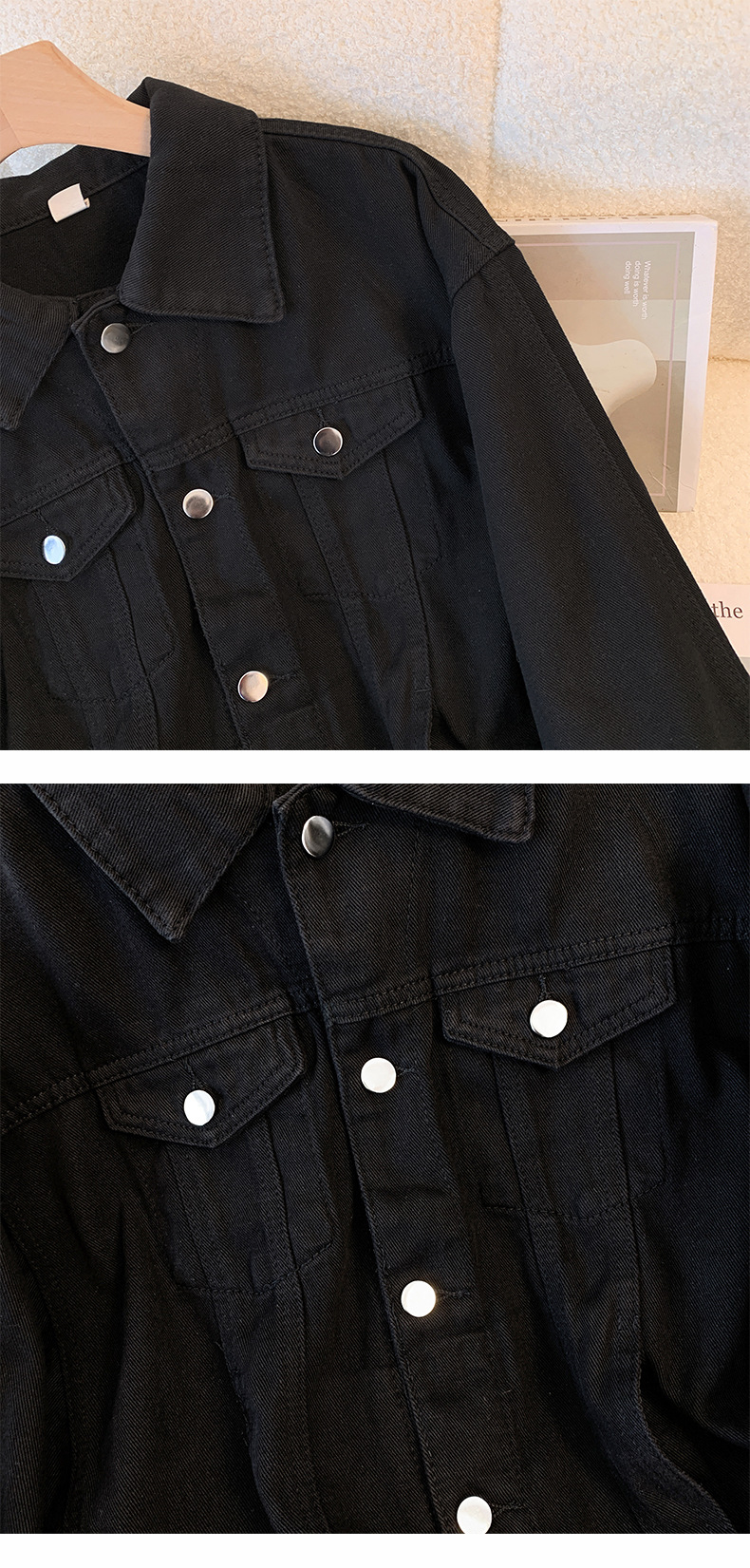 Giacca in denim vintage da donna – Cappotto cardigan monopetto classico indaco e nero (S-2XL)_voghion.com