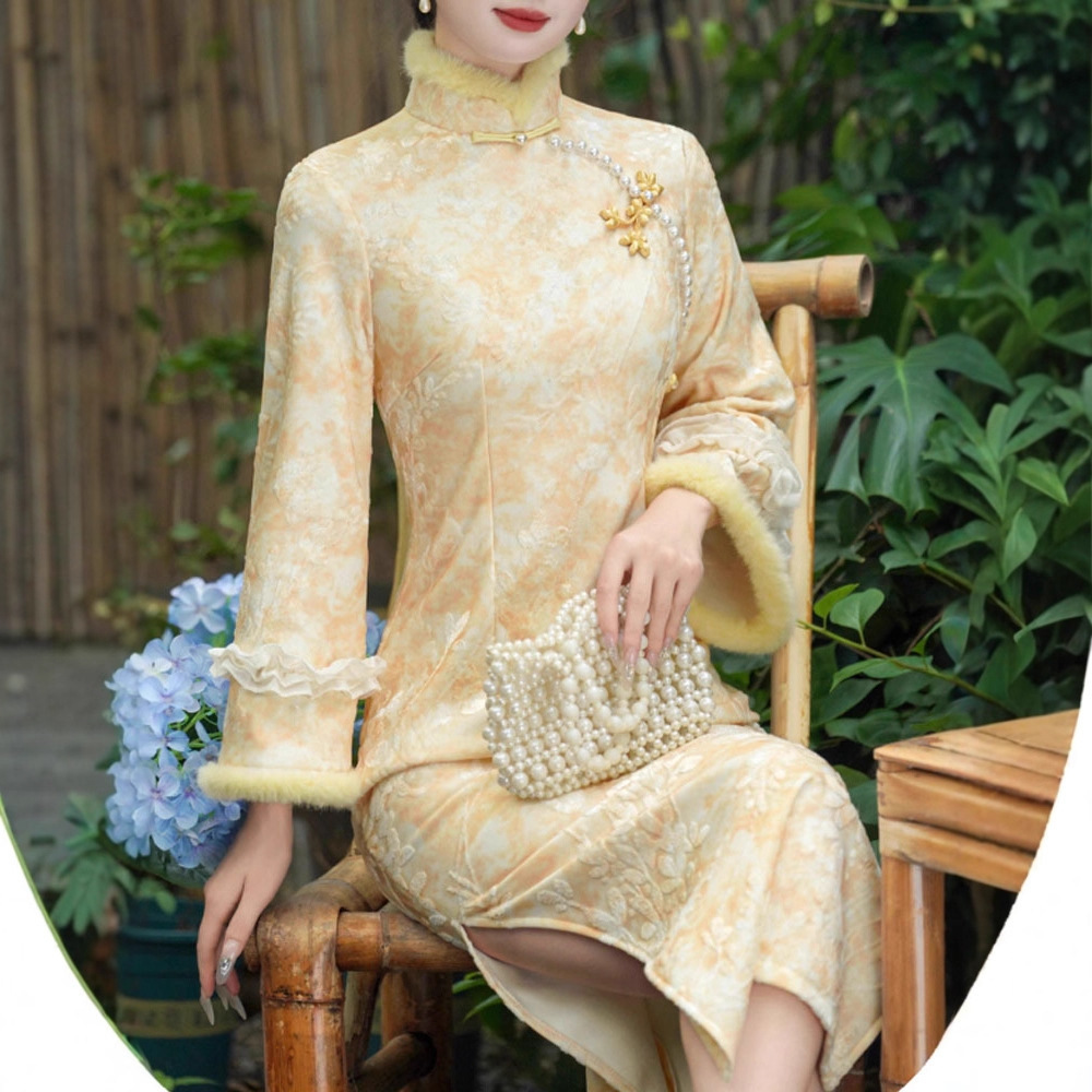 Fleece-lined And Thickened, This New Chinese-style, Exquisite Young Lady's Cheongsam With Large Sleeves Is A Warm Winter_ecoleips.com