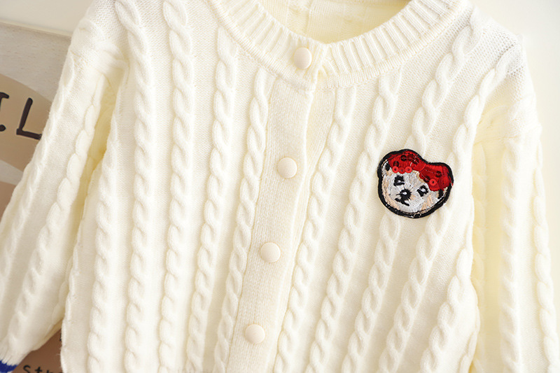 I piccoli colpi di pasta fritta per ragazze imparano lo stile di lavoro a maglia per ragazze autunno e inverno nuova gonna maglione cardigan a maniche lunghe_voghion.com