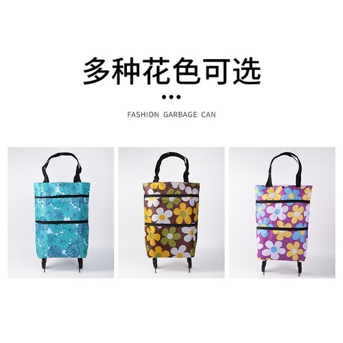 Portable Home Grocery Small Cart Foldable Shopping Cart Hand-Powered Two-in-One with Wheels Pull Cart for Markets and Express Deliveries