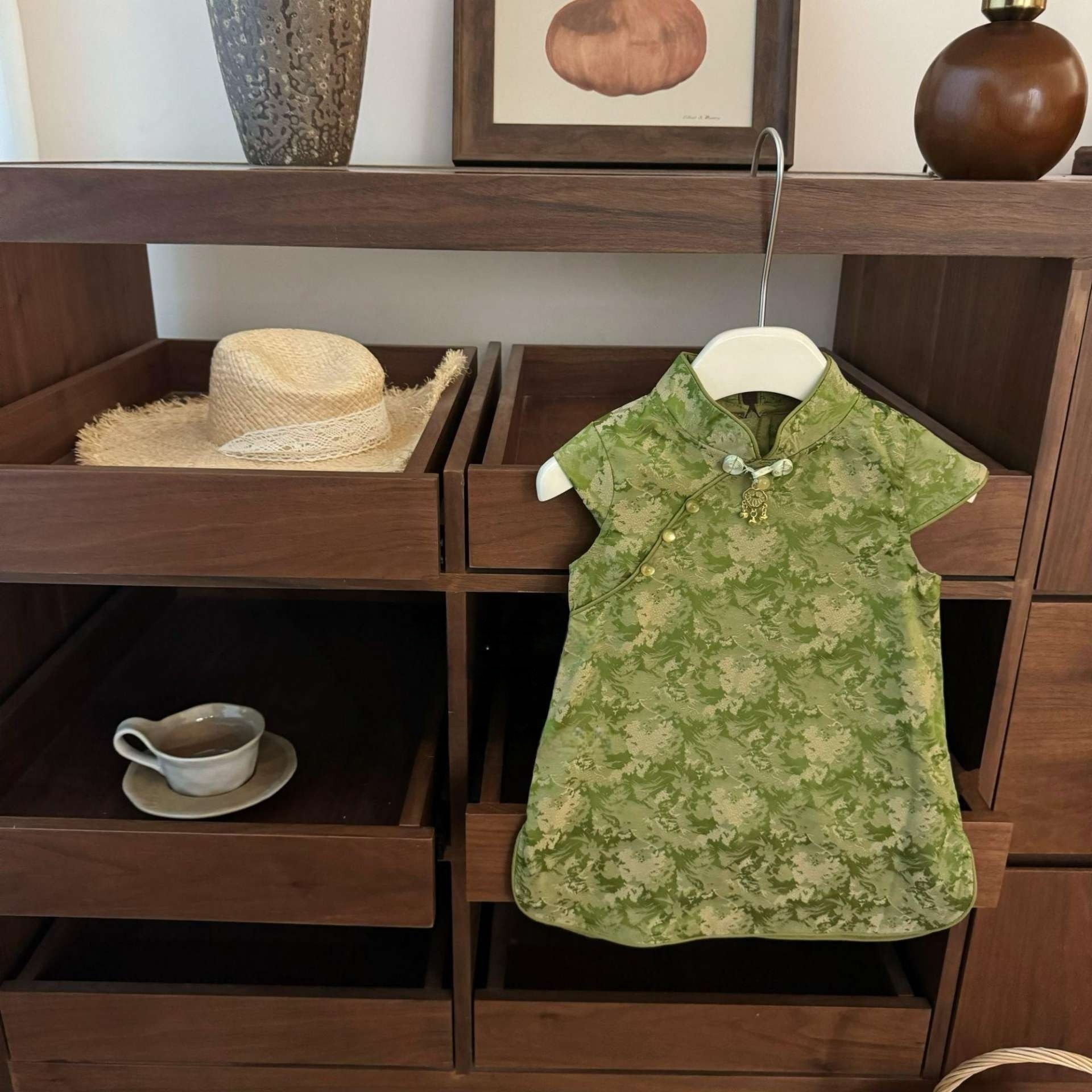 [Xianning Seven] ¡Solo este verde! Nuevo estilo chino elegante encanto azul y blanco Luan vestido de chaleco jacquard cheongsam estilo femenino