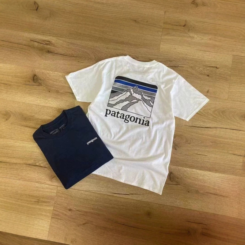 Patagonia Men's and Women's Same Style Mountain Print Short-Sleeved T-Shirt Outdoor Casual Pure Cotton Breathable Casual