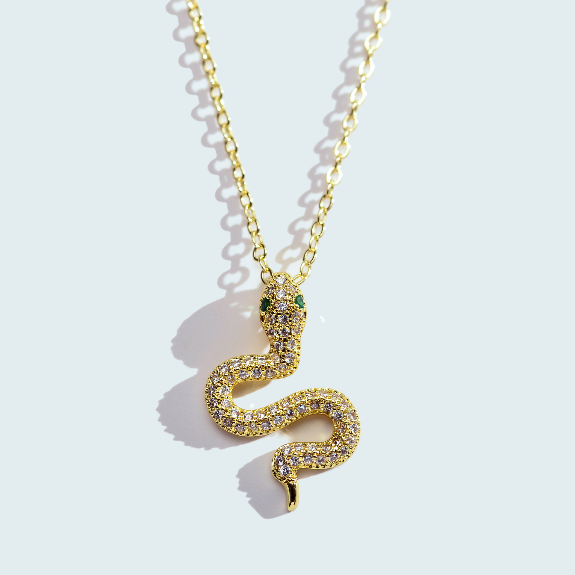 Casual Snake Copper Gold Plated Artificial Rhinestones Pendant Necklace 1 Piece