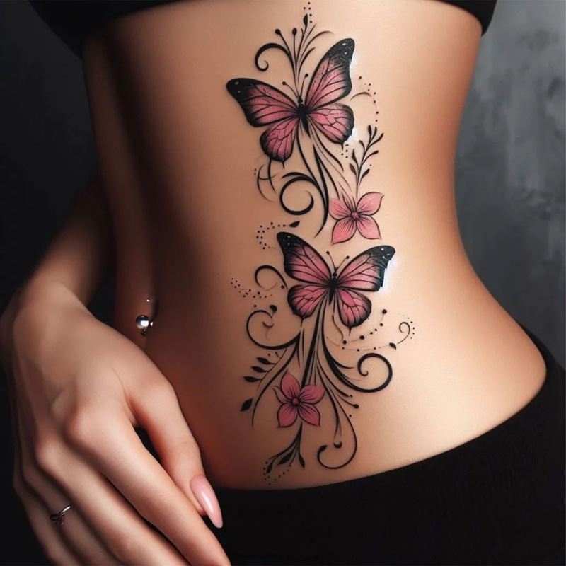Purely Alluring and Atmospheric Butterfly Tattoo Stickers with Delicate Floral Designs for the Side of the Waist, Waterproof and Long-Lasting Realistic Stickers, Perfect for Photos Purely Alluring and Atmospheric Butterfly Tattoo Stickers with Delicate Floral Designs for the Side of the Waist, Waterproof and Long-Lasting Realistic Stickers, Perfect for Photos