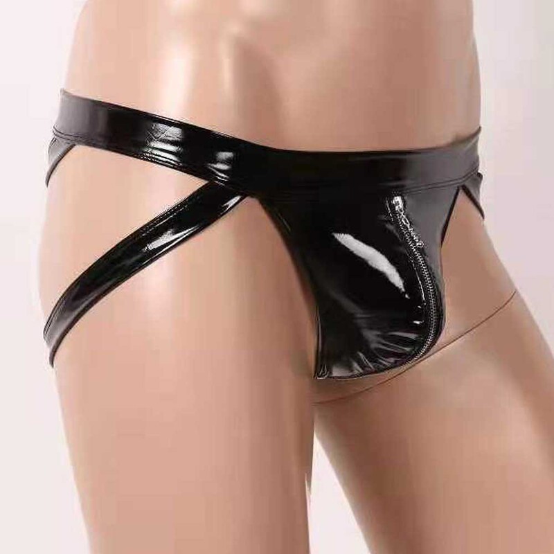 Charming Nk116 Cross-Border Glossy Latex Ammonia Men's Full Crotch Zipper Exposed Buttocks Small Triangle Convex Crotch Sexy Briefs