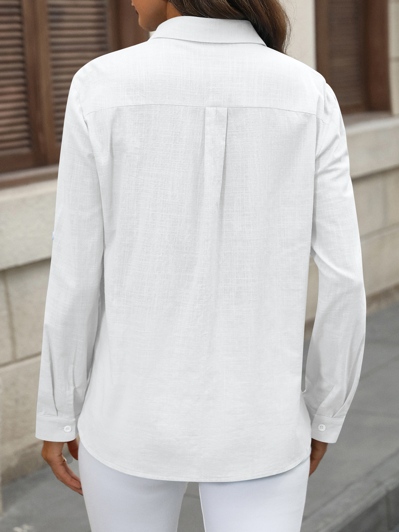 227g Weight Long Sleeve Sleeve Length Single Breasted Placket Type Regular Sleeve Sleeve Type Cotton Fabric Type Regular Top Length Blouse Tops Type Holiday Occasion Shirt Collar Neckline Comfort Function Loose Fit Type Solid Color Pattern Summer Season Women's Gender Vacation, Simple Style Style Wholesale Women's Vacation Simple Style Solid Color Long Sleeve Blouses 11