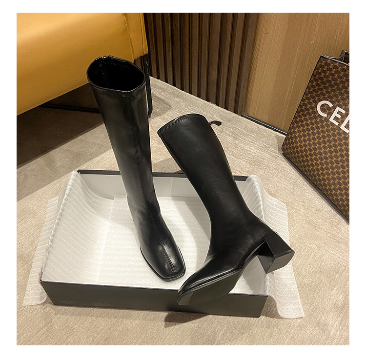 Brown Knee High Boots For Women With Thick Heels And Square Toe_voghion.com