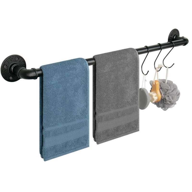 Cross-Border Industrial Style Black Towel Rack Hotel Bathroom Towel Rack Bathroom Storage Rack Household Wall-Mounted Towel Rack