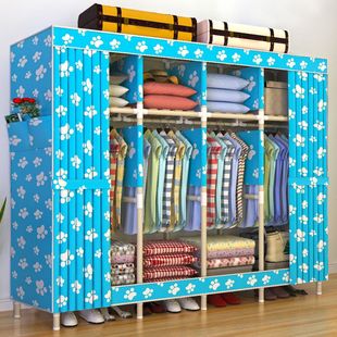 New Simple Cloth Wardrobe Thickened and Reinforced Solid Wood Non-Steel Pipe Oxford Cloth Wardrobe Large Capacity Storage Rack