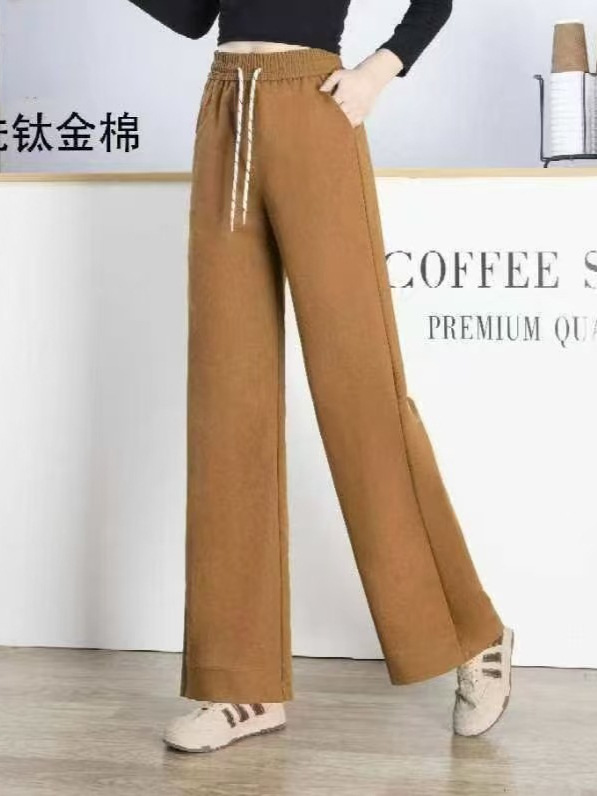 钛金棉阔腿裤女春秋2025新款高腰垂感宽松休闲大码斜纹直筒长裤子|undefined