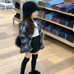 Children's clothing 2024 Spring Korean style girl's fashionable checkered shirt Academic style blouses Hong Kong style open jacket