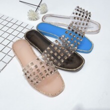 2025金字塔铆钉拖鞋水晶果冻女鞋凉鞋外贸 shoes跨境独立站好卖