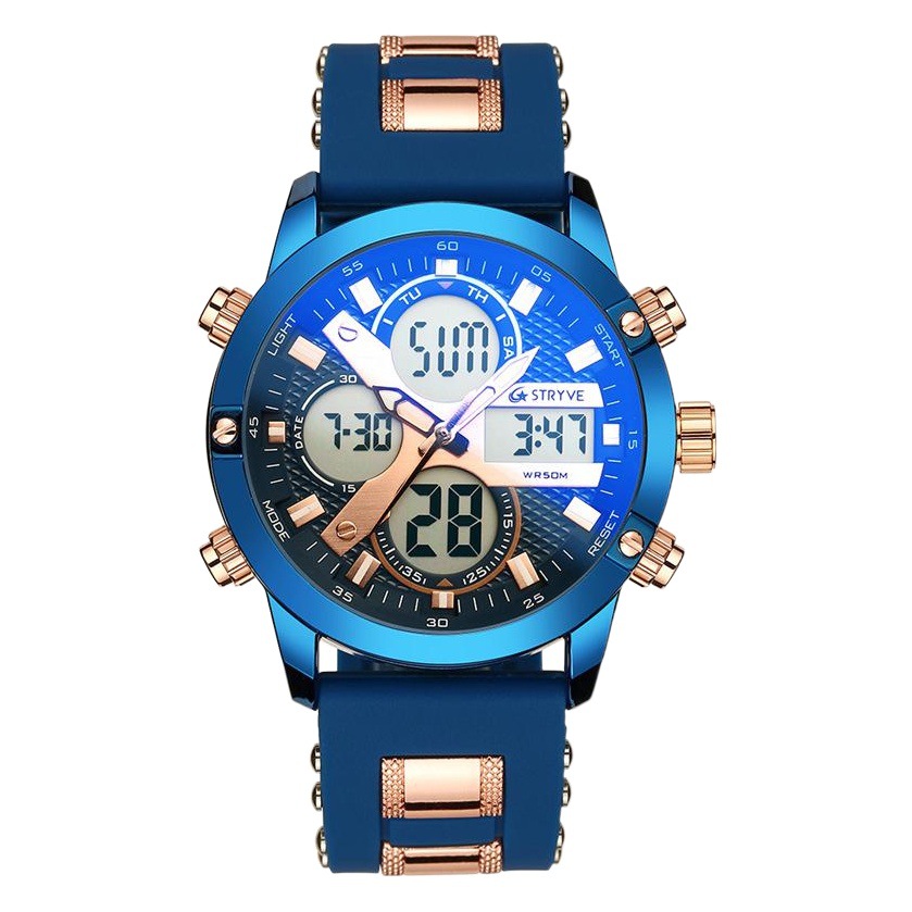 STRYVE hombres multi-función Deportes impermeable reloj electrónico Calendario de cuarzo reloj de cuarzo luminoso S8021