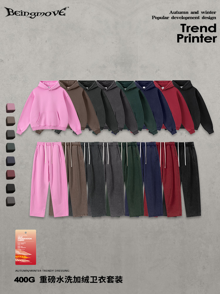 Calle secada| Invierno marcas de moda europeas y americanas BOXY agua lavada con camisa con capuzas de terciopelo recta macheta pantalones largos para hombres
