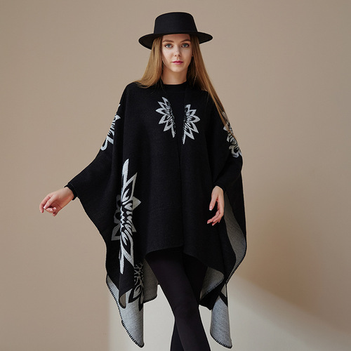 Autumn and winter European and American foreign trade warm shawl for women, imitation cashmere scarf, knitted blanket, double-sided thickened cloak for winter